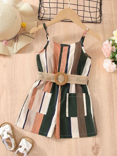 

toddler girls block striped belted cami romper she, Blue