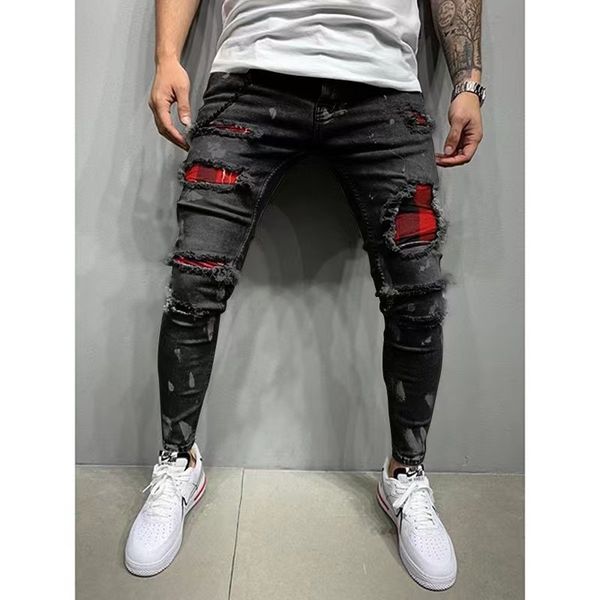 

men designer jeans fashional skinny jeans casual slim biker denim pants, Blue