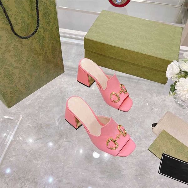 

2022 designer women high heels sandals fashion square toe slippers horsebit gold- toned slides party wedding pumps with box g1ew, Black