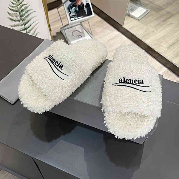 

sandals b's autumn winter paris wool slippers thorn show letters flat bottom casual versatile wear flip flops outside, Black
