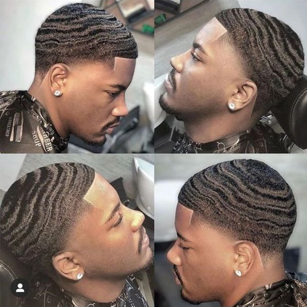 

10mm #1b men hair toupee fine men's wig durable capillary prosthesis full machine 6mm afro kinky curly 100% human hair system, Black