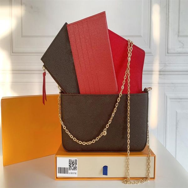 

premium classic chain bag 3 pcs set lady designer bags women shoulder crossbody clutch messenger shopping purse with box 61276228r
