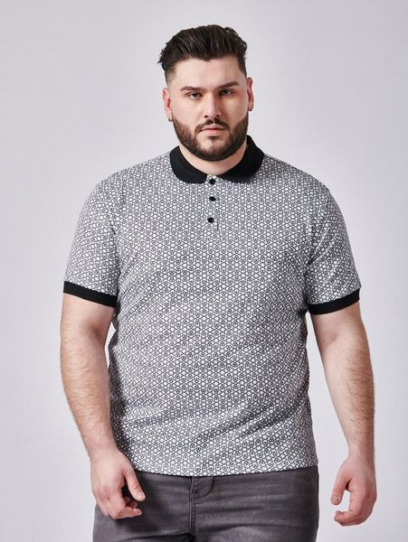 

extended sizes men contrast trim allover print polo shirt 284v#, White;black