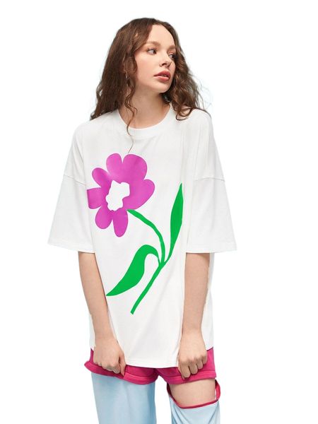 

x loghan troadec floral print drop shoulder tee i5bo#, White