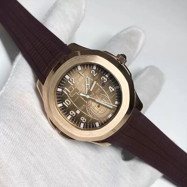 

classic men's automatic winding sweeper movement rubber strap sapphire glass watch fashion sports watch water resistant, Slivery;brown