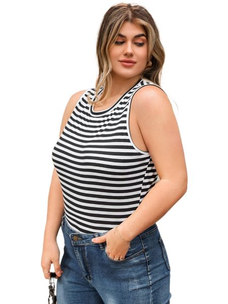 

plus striped print tank 75e9#, Black