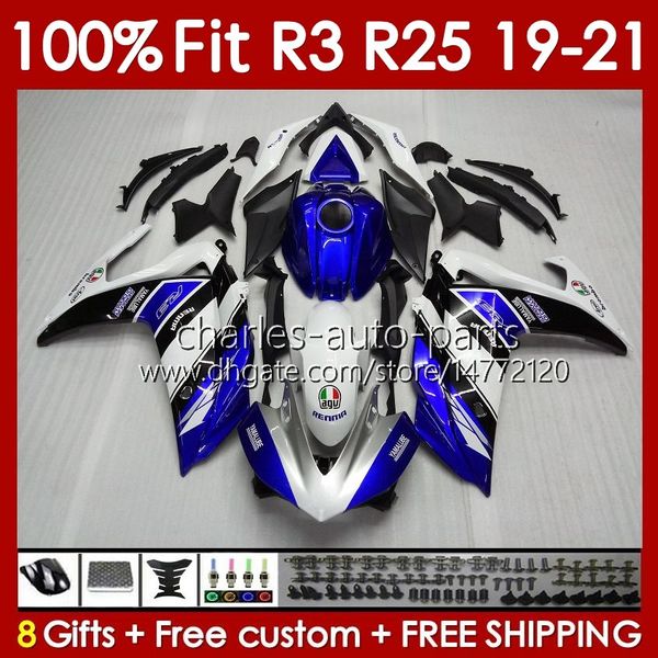 Spritzgusskörper für Yamaha YZFR3 YZF-R25 YZFR25 2019–2021 Karosserie 141Nr. 4 100 % passend für YZF R 3 25 R3 R25 19 20 21 Rahmen YZF-R3 2019 2020 2021 OEM-Verkleidungsset blau glänzend