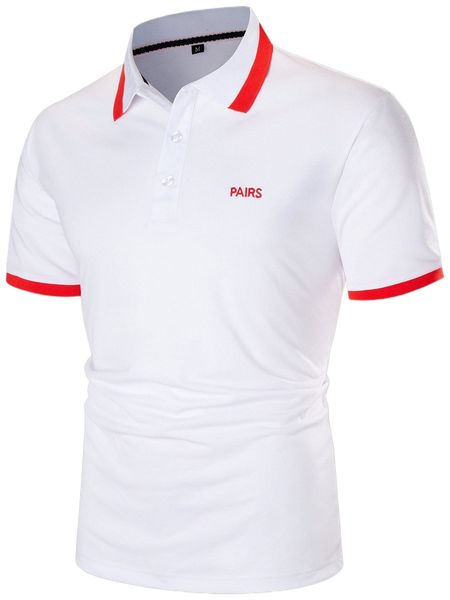 

men letter embroidery contrast trim polo shirt 49bt#, White;black