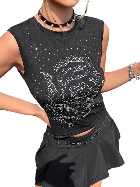 

rhinestone floral pattern tank 30gq#, White