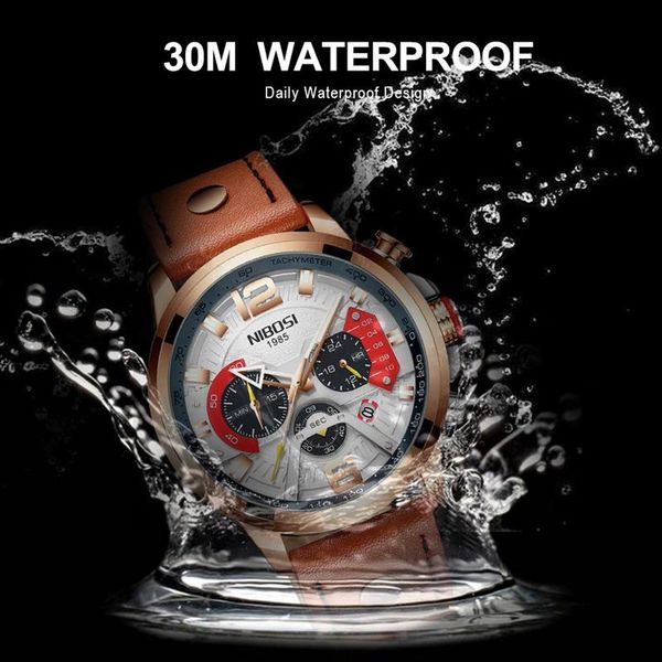 

nibosi 2022 luxury brand men analog leather sports watches men's army military watch male date quartz clock relogio masculino gift, Slivery;brown