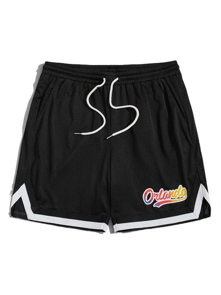 

men letter graphic drawstring waist shorts s412#, White;black