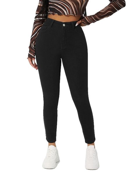

petite solid high waist skinny jeans l1mp#, Blue