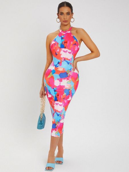 

sxy tie dye print bodycon dress c4mc#, Black;gray