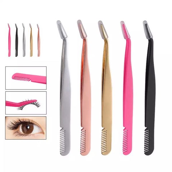 

false eyelash tweezers fake eye lash applicator stainless steel eyelash extension curler nipper auxiliary clip clamp makeup forceps tools