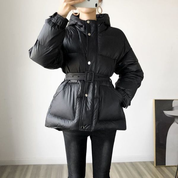 

winter coat women fashion sashes hooded warm cotton jacket women thicken ladies coats and jackets 201027, Black