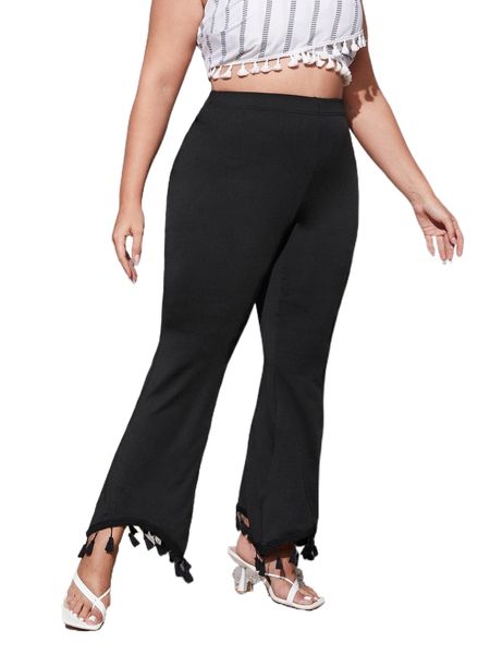

plus tassel trim bootcut leg pants z5jp#, Black