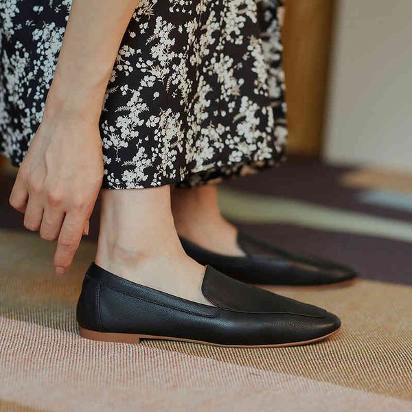 

sandals versatile soft leather single shoes women's autumn simple white cowhide pointed flat bottomed lazy people pedal lefu aqxv, Black