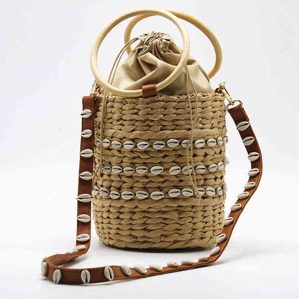 

straw woven shell bag