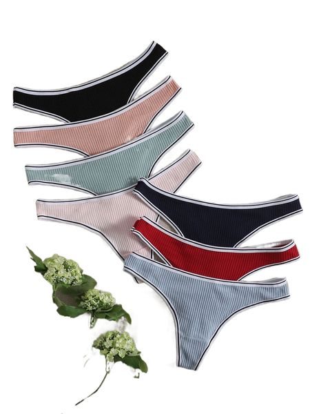 

7pack contrast binding panty set z1su#, Black;red
