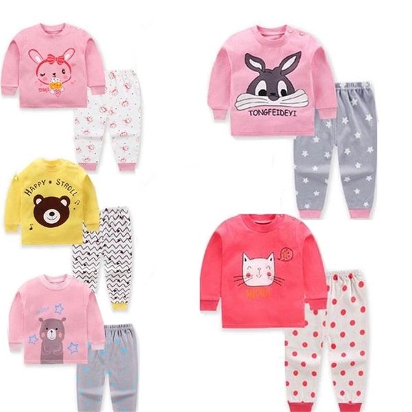 2 PCs Herbst Kids Pyjamas Set Baby Girls Jungen Cartoon Langarm T-Shirt Tops und Long Hosen Baby Schlafanzug für 1-5y LJ201216