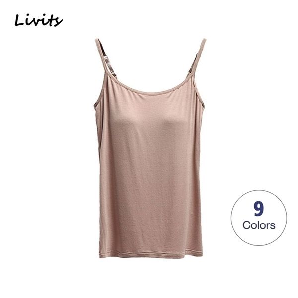 

women tank-built-in bra padded push-up stretchable modal camisoles tube vest sleeveless casual korean sa0764 220318, White