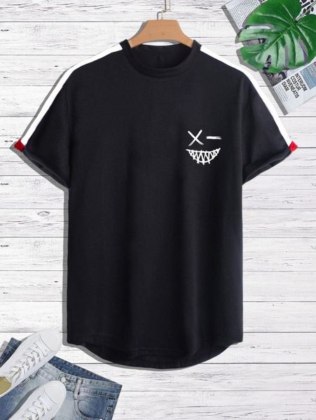 

men expression print contrast side seam tee 92rv#, White;black
