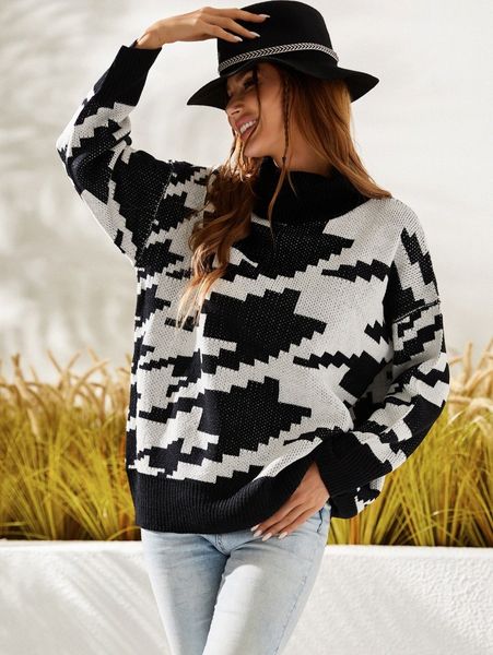 

luukse colorblock contrast binding sweater a8tg#, White;black