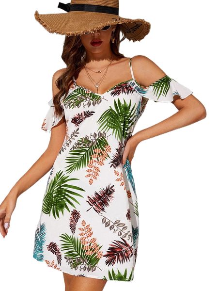 

tall tropical print cold shoulder tunic dress m4rc#, Black;gray