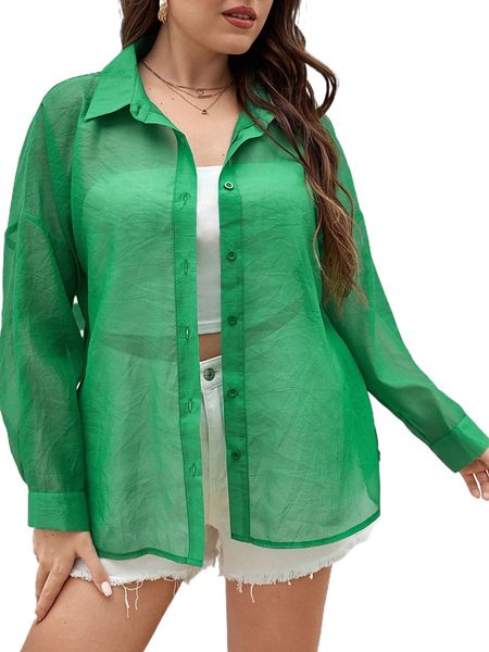 

plus button front drop shoulder shirt o4eb#, Black