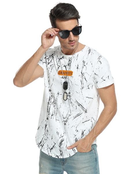 

men marble & letter graphic tee 81ta#, White;black