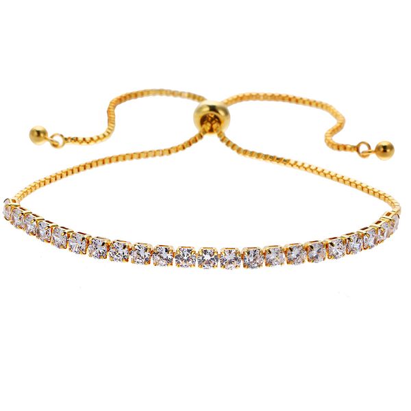 

cubic zirconia tennis chain adjustable bracelet bangle 18k gold crystal women wedding jewelry for gift, Black