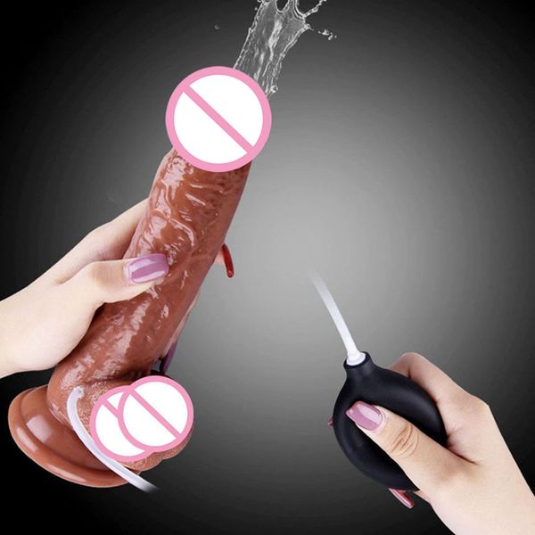 Strapon Ejaculating Dildo Penis realista pulverizando Dick Cup Dildos para mulheres Sexytoy Consolador Para Mujer Toy Adulto