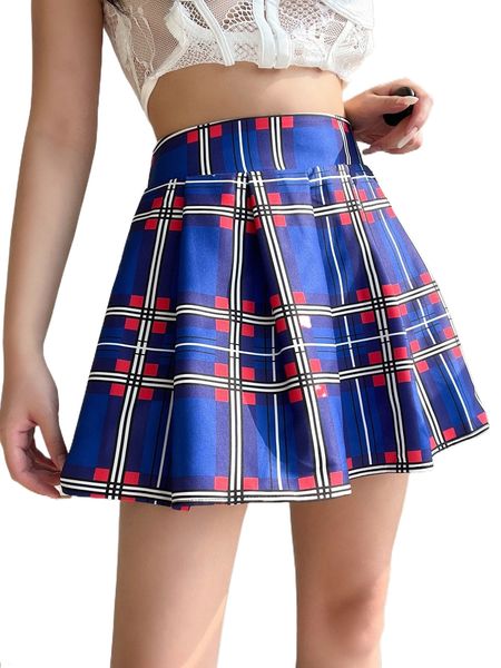 

h.igh w.aist tartan p.leated s.kirt k03p#, Black