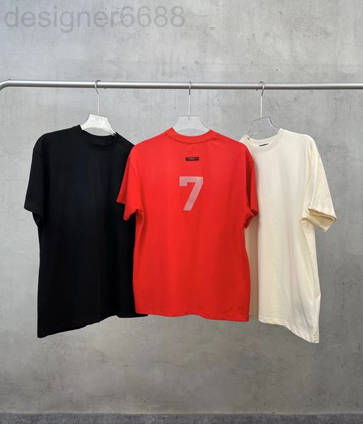 

women's t-shirt designer fog season 7 22 spring and summer back digital 7 flocking printing american high street trend couple loose sho, White