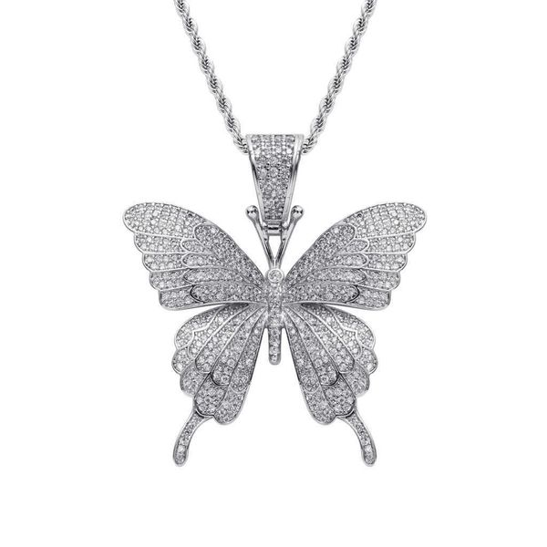 

chains iced out diamond butterfly pendant necklace with cz stones gold silver plated stainless steel chain hip hop jewelry necklaces, Black
