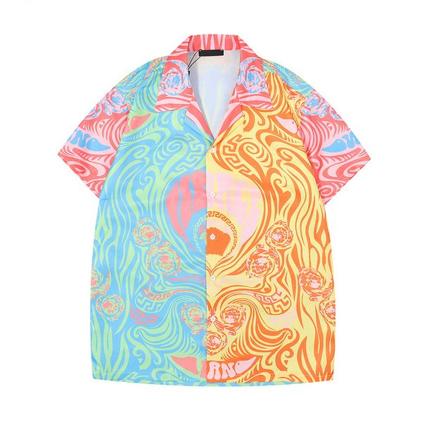 

men's t-shirt fashion lapel shirt summer outdoor loose fresh casual printed button short sleeve hawaiian beach party style shirt, White;black