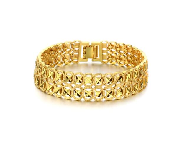 

18k gold plated tennis link & chain men's gold coins geometric bracelet, Black