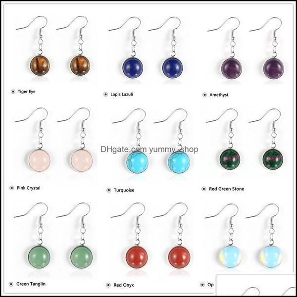 

dangle chandelier earrings jewelry natural gem stone pendant earring for women 12mm small opal tiger eye rose quartz amethyst dh5rn, Silver