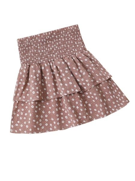 

all over print shirred layered ruffle hem skirt i4rn#, Black