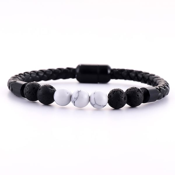 

natural round chakra bead stone men's bracelet classic black leather bracelet women's 2022 fashion jewelry, Golden;silver