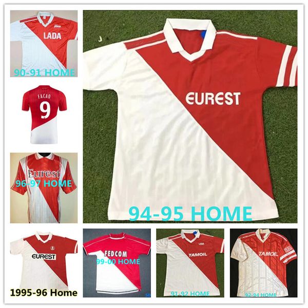 

retro monaco soccer jersey 82 90 91 92 94 95 96 97 tuybens dalger vintage as ben yedder jovetic golovin flocage jorge football shirt, Black;yellow