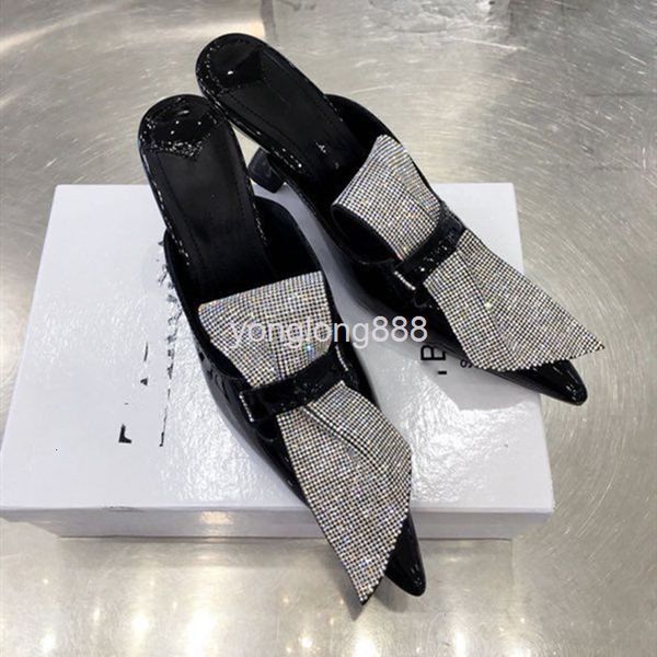 

slippers high end quality outer wear pointed half slippers women's summer sandals baotou muller high heels, Black