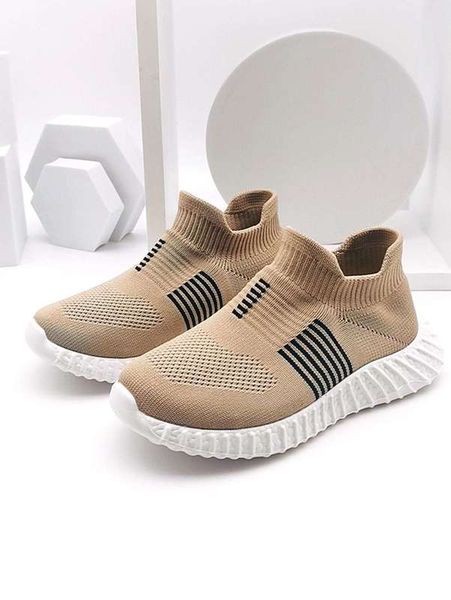 

boys striped pattern sock sneakers she, Black