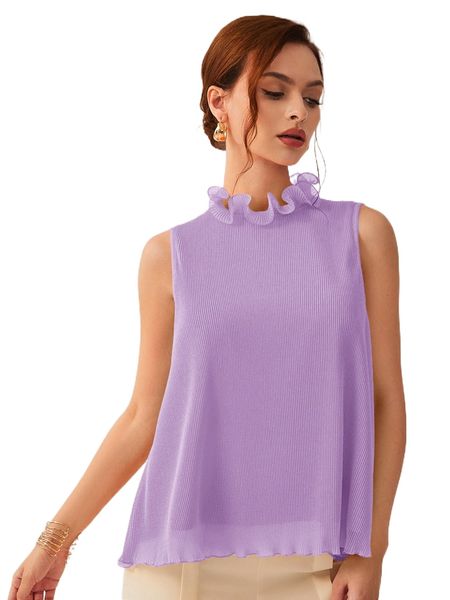 

ruffle neck lettuce trim plisse b85c#, White