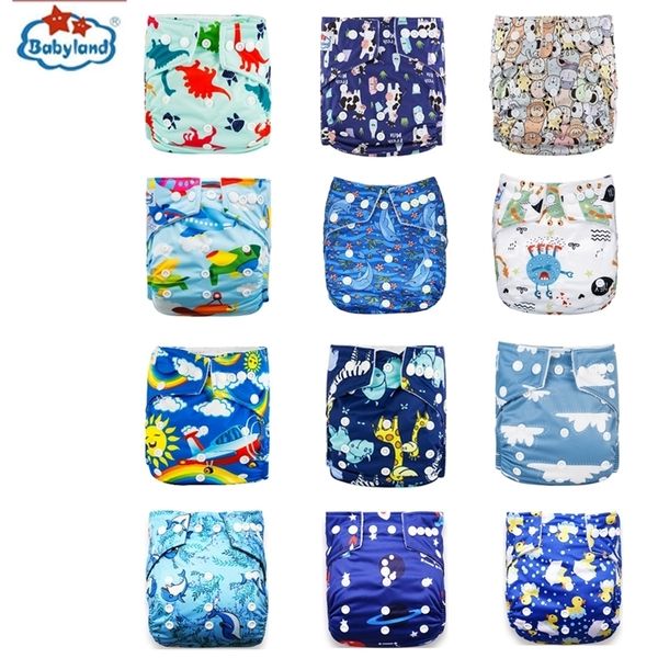 

[babyland]baby diaper 12pcs/lot reusable washable cloth cover adjustable eco-friendly nappy 3-15kg baby shells 220512
