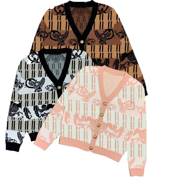 Весенние осени Жаккард Свитера Модные письма кардиган пальто 3 цвета v Шея свитер