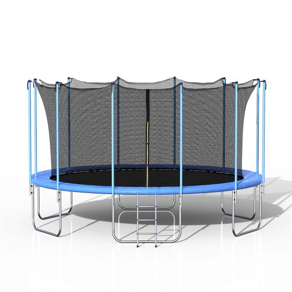 

16ft round trampoline with kid bed safety enclosure net ladder spring cover padding