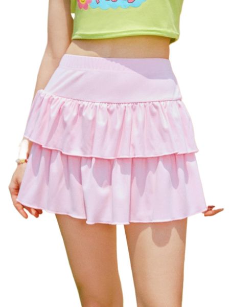 

romwe y2k revival solid layered skirt b4ds#, Black