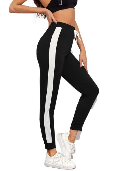 

contrast panel drawstring waist sweatpants x8ki#, Black;white