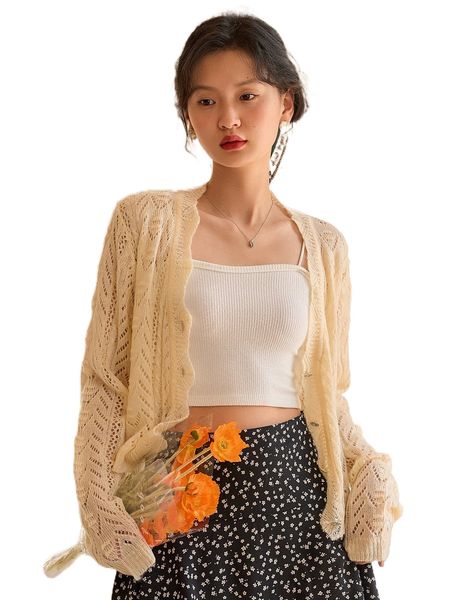 

dazy wave trim open knit cardigan k9tr#, White;black